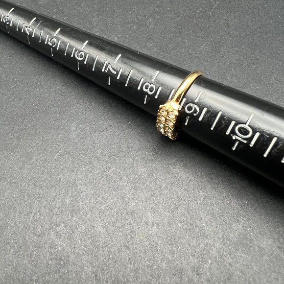 Womens Fashion Band Ring Gold Tone Two Row Clear Crystal Size 8 3/4 - Picture 4 of 8